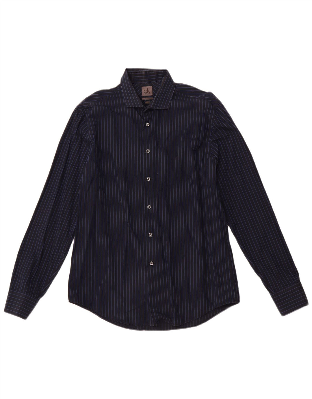 Мужская рубашка приталенного кроя CALVIN KLEIN, размер 16 41, большая хлопковая темно-синяя полоска