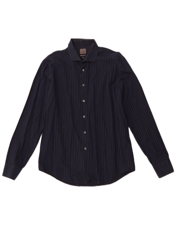 Мужская рубашка приталенного кроя CALVIN KLEIN, размер 16 41, большая хлопковая темно-синяя полоска