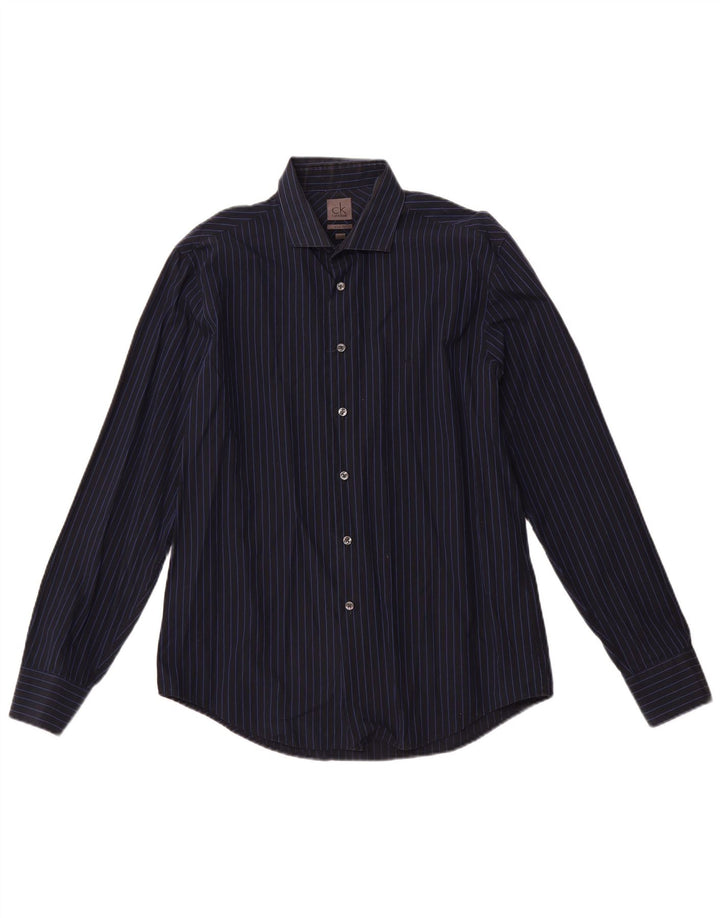 Мужская рубашка приталенного кроя CALVIN KLEIN, размер 16 41, большая хлопковая темно-синяя полоска