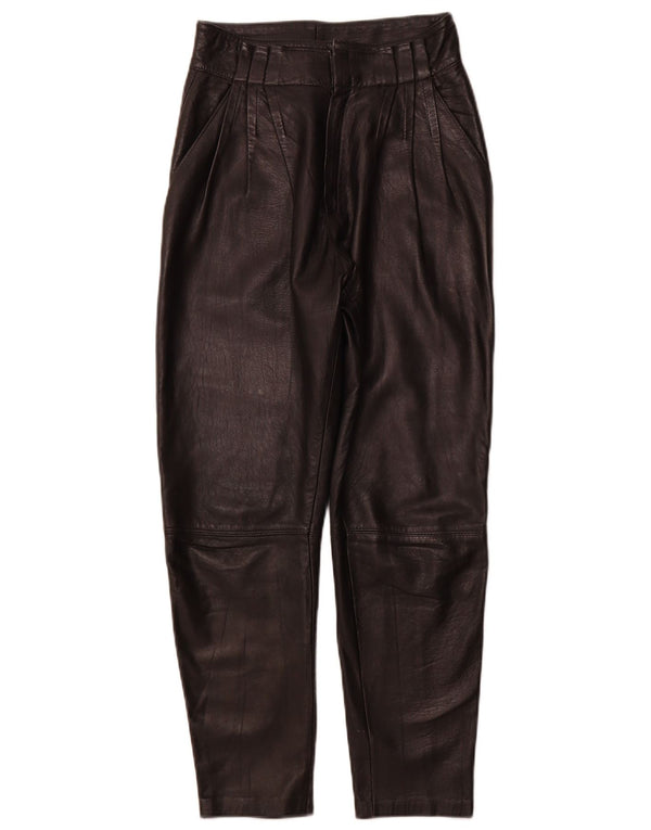 ВИНТАЖНЫЕ женские кожаные брюки с ремешками IT 44 Medium W26 L26 Черные кожаные