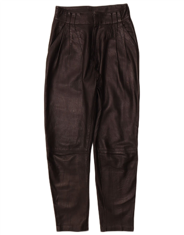 ВИНТАЖНЫЕ женские кожаные брюки с ремешками IT 44 Medium W26 L26 Черные кожаные