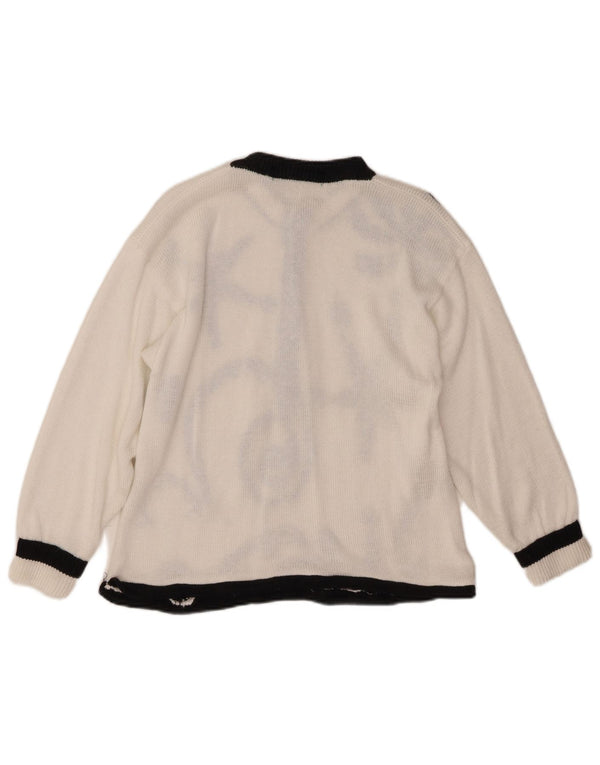 VINTAGE Womens Button Neck Jumper Sweater UK 10 Small White