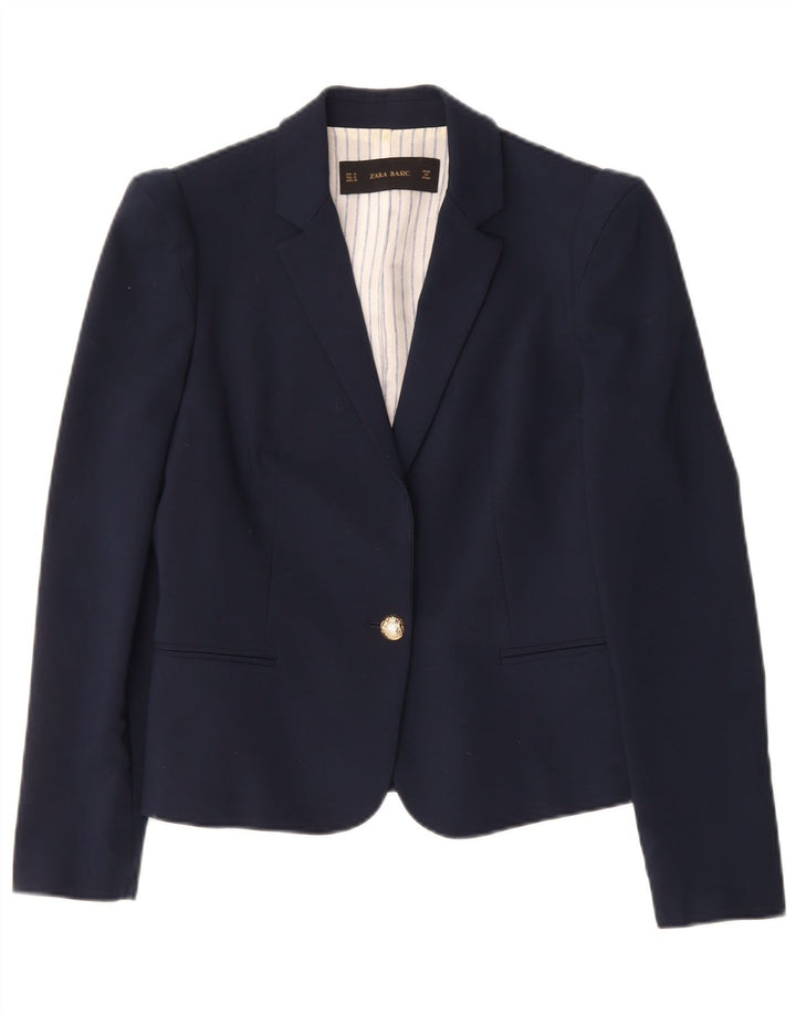 ZARA Womens 1 Button Blazer Jacket UK 14 Medium Navy Blue Polyester
