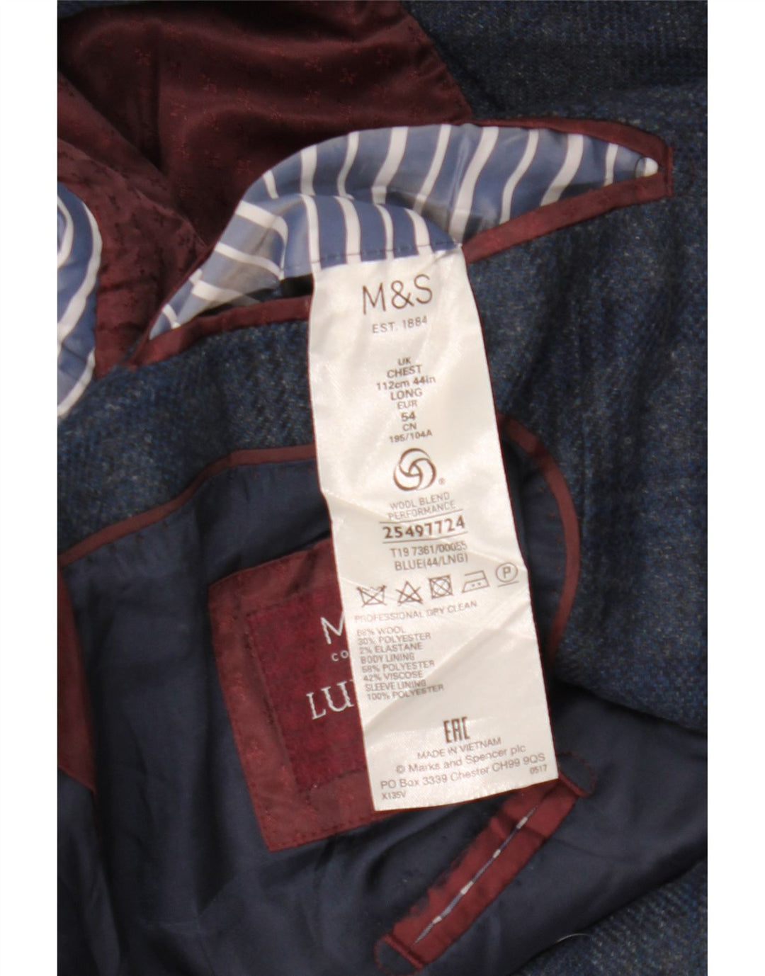 Мужской пиджак Marks & Spencer на 2 пуговицах, Великобритания 44, размер 2XL, синяя клетка в клетку