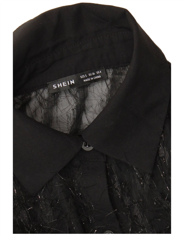 Женская прозрачная блузка-рубашка оверсайз Shein UK 10, маленькая черная