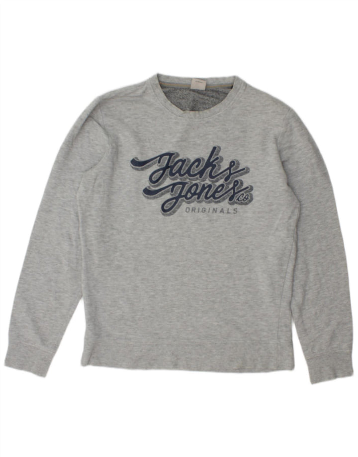 Мужской свитшот с рисунком JACK & JONES, джемпер среднего серого цвета, хлопок с крапинками