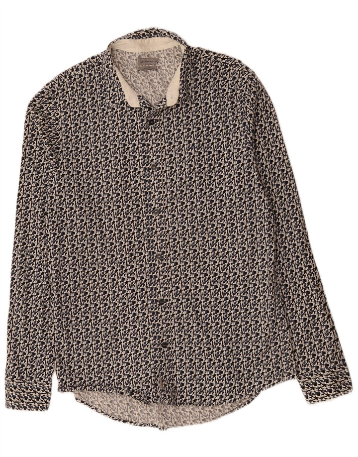 CALVIN KLEIN JEANS Мужская рубашка приталенного кроя, средний черный хлопок с геометрическим узором