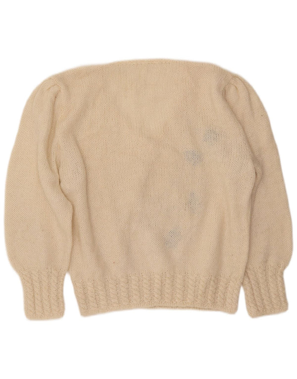 VINTAGE Womens V-Neck Jumper Sweater UK 16 Large Off White Floral