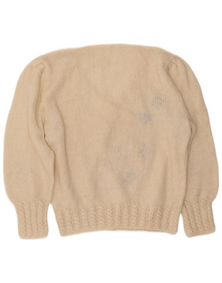 ВИНТАЖНЫЙ женский джемпер с v-образным вырезом, Великобритания 16, большой белый с цветочным принтом