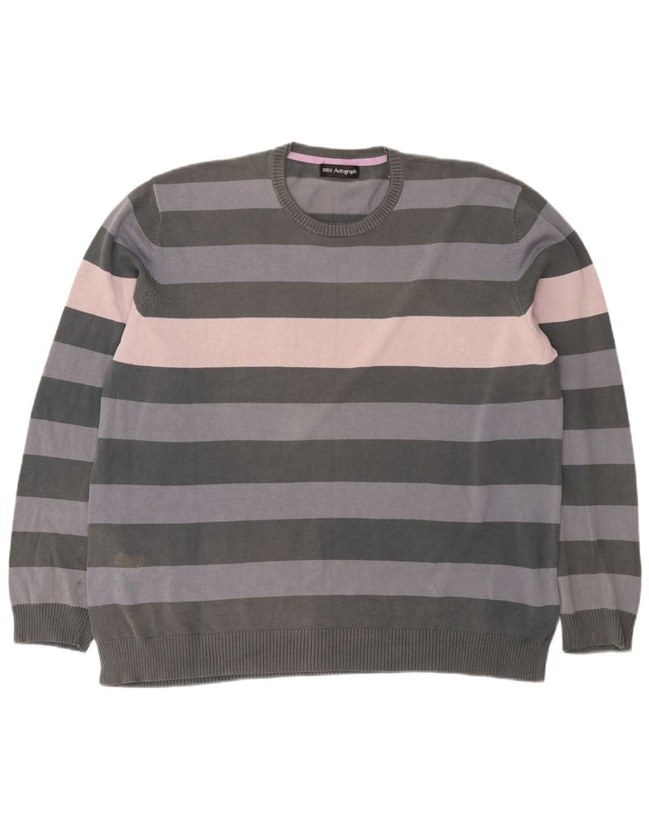 Мужской свитер с круглым вырезом Marks & Spencer Autograph 2XL, серый в полоску