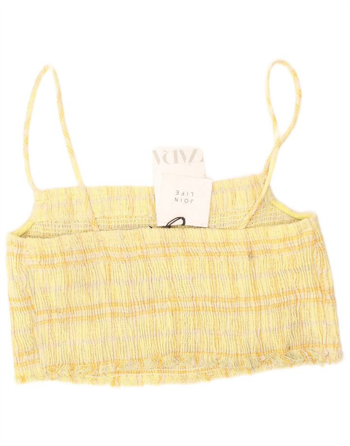Женский укороченный топ Zara в хлопковую клетку желтого цвета среднего размера