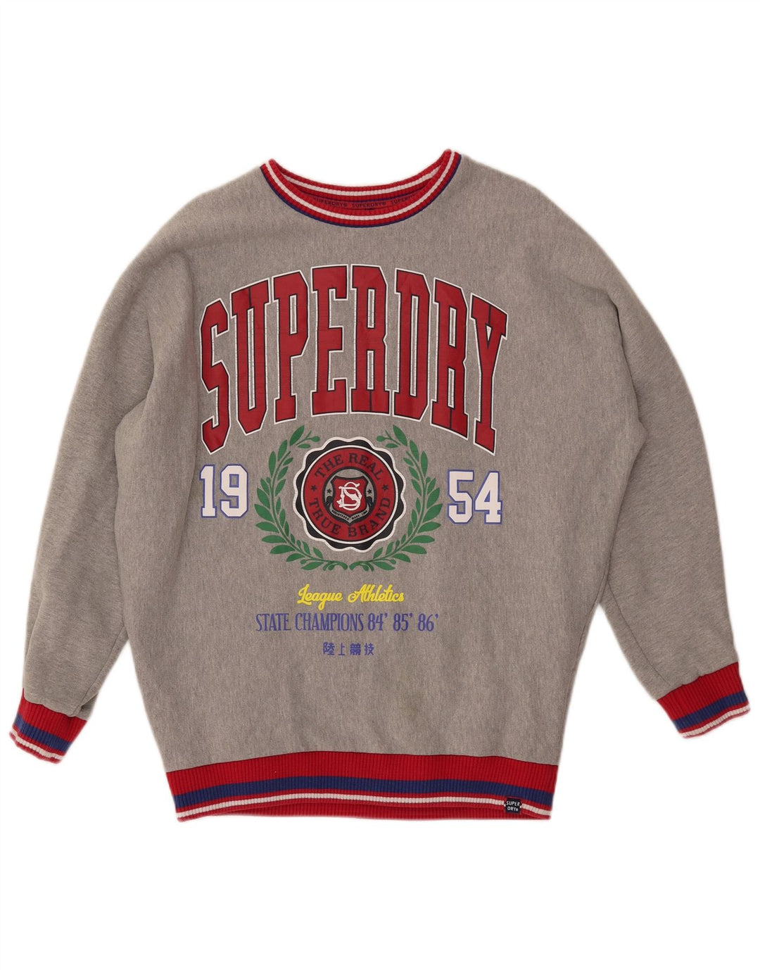 Женский свитер SUPERDRY с рисунком, Великобритания, 8, маленький, серый, с цветными блоками