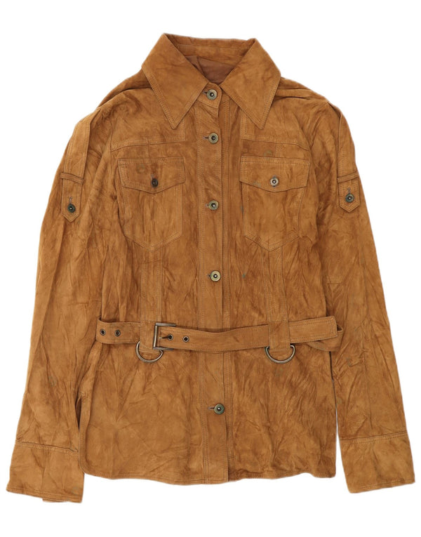 ВИНТАЖНАЯ Женская Замшевая Куртка в стиле Милитари IT 42 Средне-Коричневый Кожаный