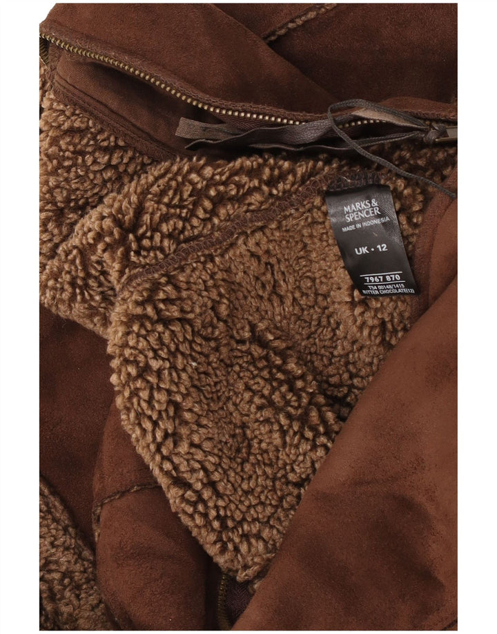 Женский жилет из шерпы Marks & Spencer UK 12, средний коричневый полиэстер