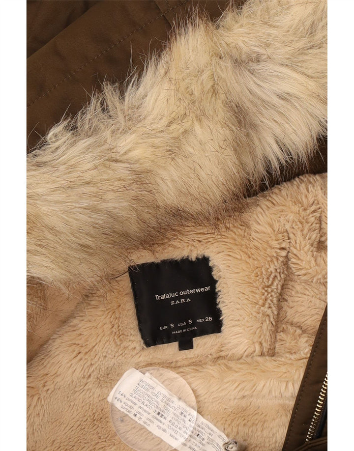 Женская парка Oversized из шерпы Zara Trafaluc UK 10, маленький коричневый цвет