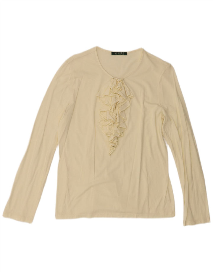 Женский топ с оборками спереди и длинными рукавами Ralph Lauren UK 12, средний желтый цвет
