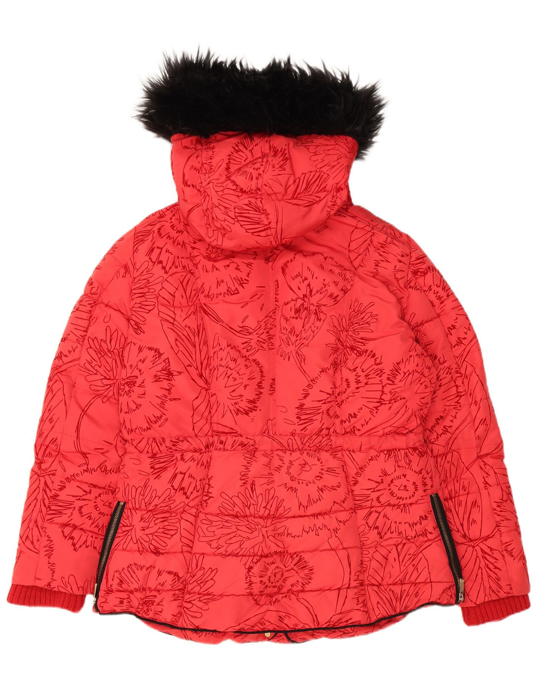 Женская утепленная куртка Desigual с капюшоном EU 44 XL, красный полиэстер с цветочным принтом