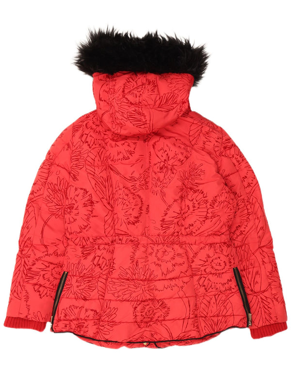 Женская утепленная куртка Desigual с капюшоном EU 44 XL, красный полиэстер с цветочным принтом