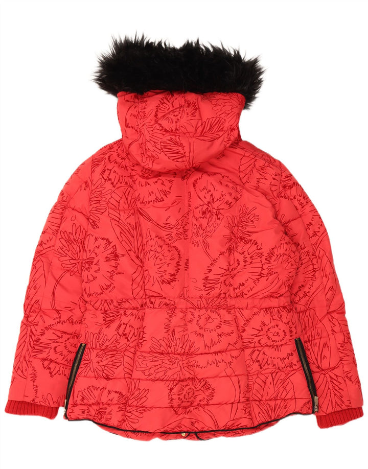 Женская утепленная куртка Desigual с капюшоном EU 44 XL, красный полиэстер с цветочным принтом