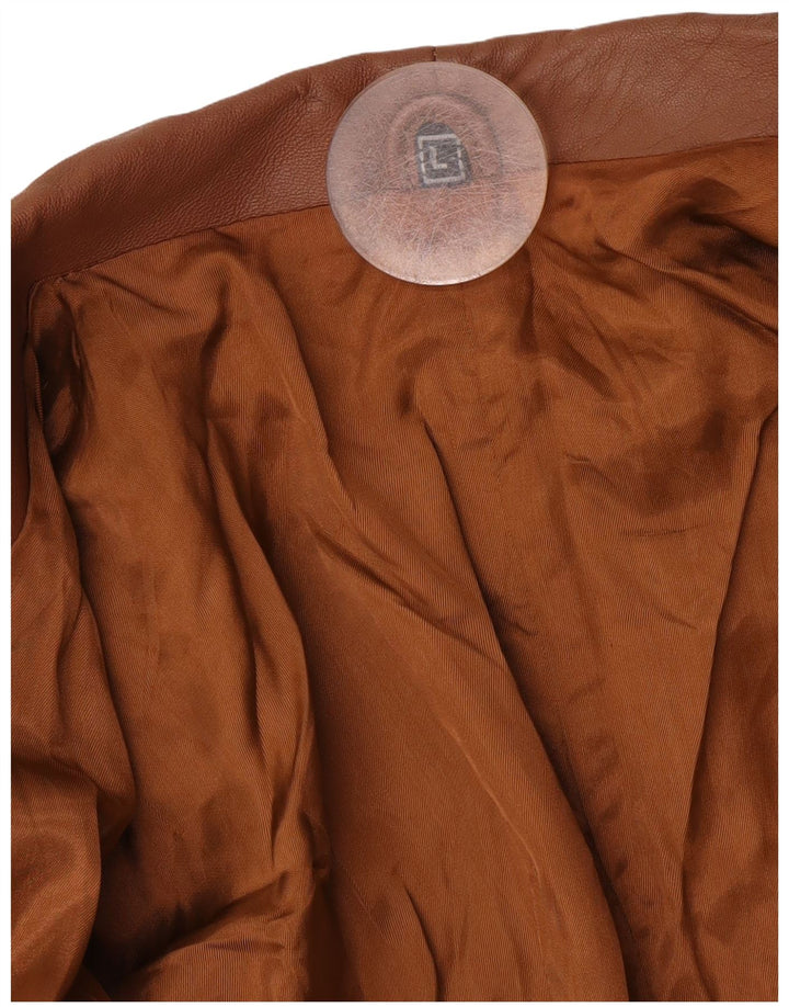 Винтажный женский кожаный пиджак на 1 пуговице, Великобритания, 16, большой коричневый цвет