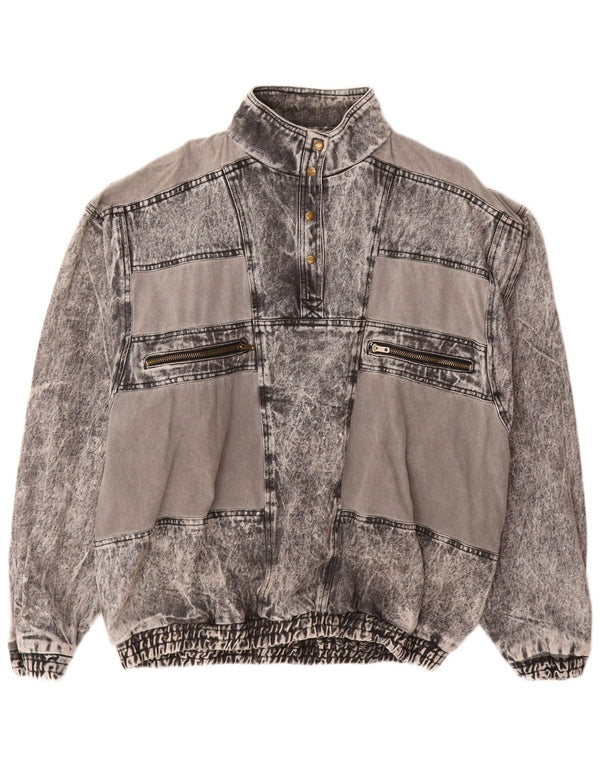 ВИНТАЖНЫЙ женский пуловер из джинсовой куртки UK 20 2XL Серый хлопок