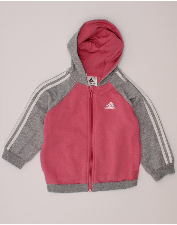 Adidas Свитер с капюшоном и молнией для маленьких девочек 12–18 месяцев, розовый хлопок с цветными блоками