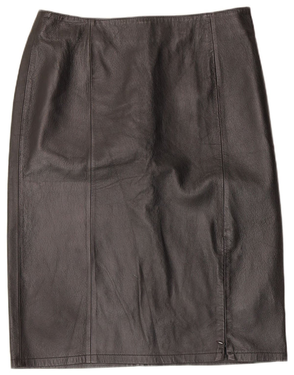 Винтажная женская кожаная юбка с высокой талией IT 48 XL W32 Черная кожа