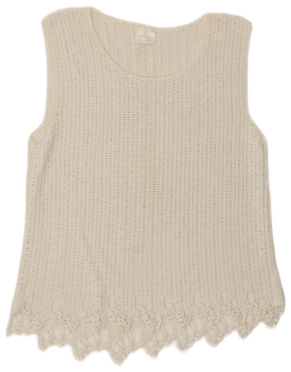 ВИНТАЖНАЯ женская майка-майка, связанная крючком, EU 46 XL, белая Ramie