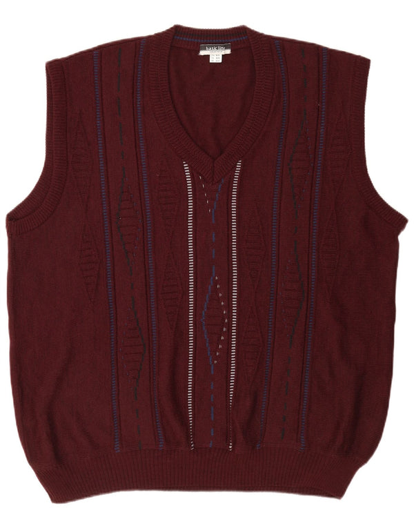 Винтажная мужская майка-майка, Великобритания, 46/48, 2XL, бордовая, шерстяная с геометрическим рисунком