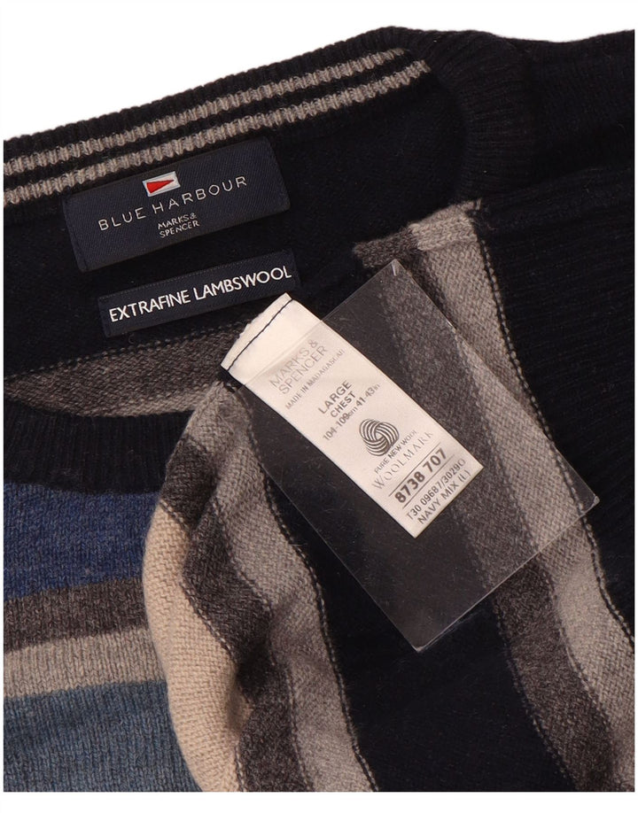Мужской синий джемпер с круглым вырезом MARKS & SPENCER, большой синий