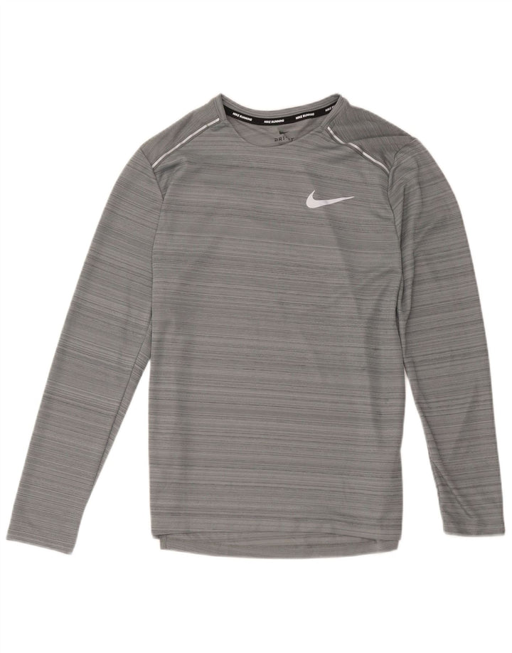 Женский топ Nike Dri Fit с длинным рукавом UK 12, полиэстер среднего серого цвета в полоску
