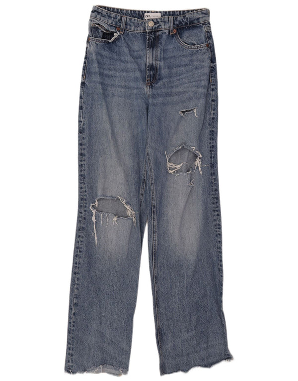 Женские потертые широкие джинсы Zara EU 40 Medium W30 L33, синий хлопок