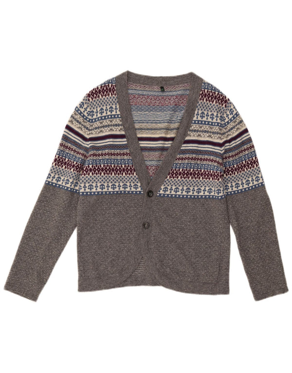 Женский кардиган Benetton UK 14, средний серый, шерсть Fair Isle