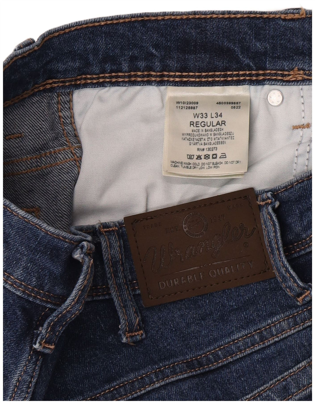 Мужские прямые джинсы Wrangler стандартного кроя W33 L34, синие, хлопок