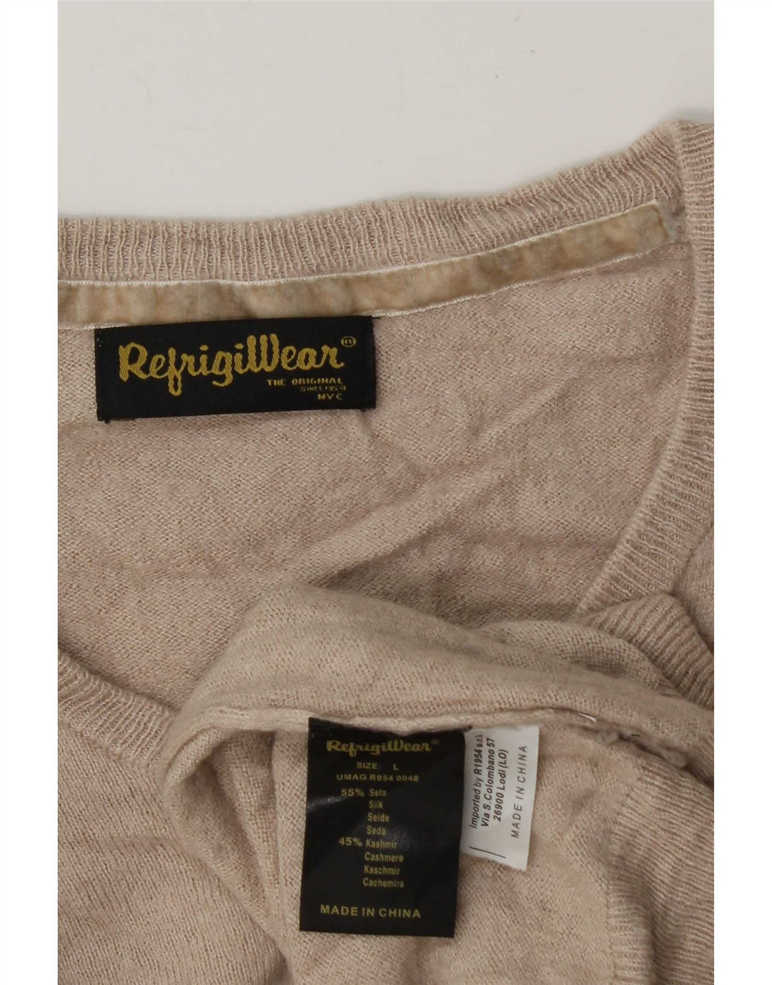 Refrigiwear Мужской джемпер с v-образным вырезом, большой бежевый шелковый свитер