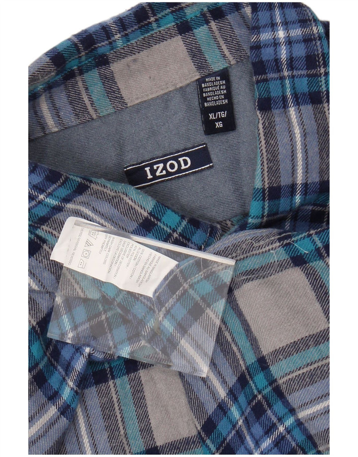 IZOD Мужская фланелевая рубашка XL, синяя клетка, хлопок