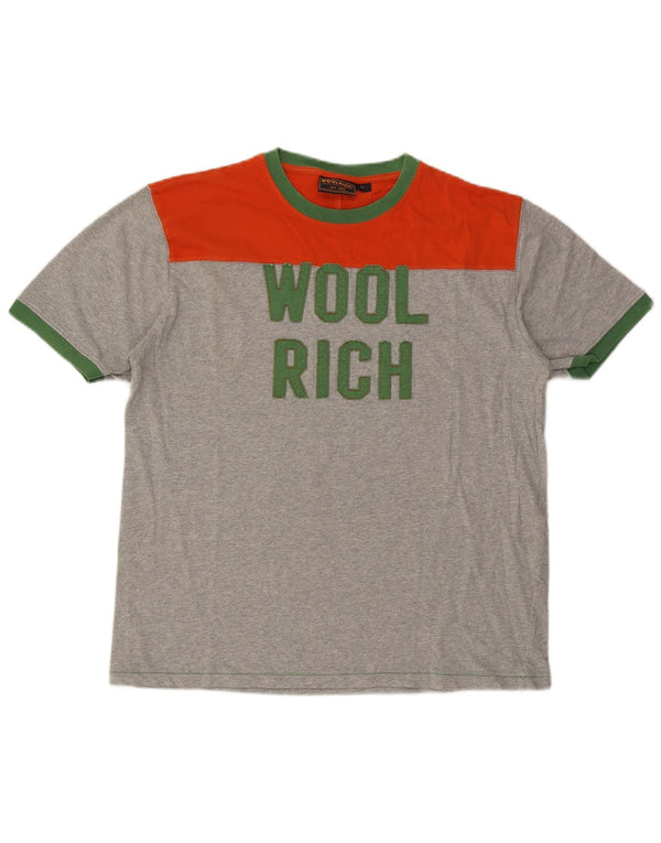 Мужская футболка Woolrich с рисунком, топ XL, серый хлопок с цветными блоками