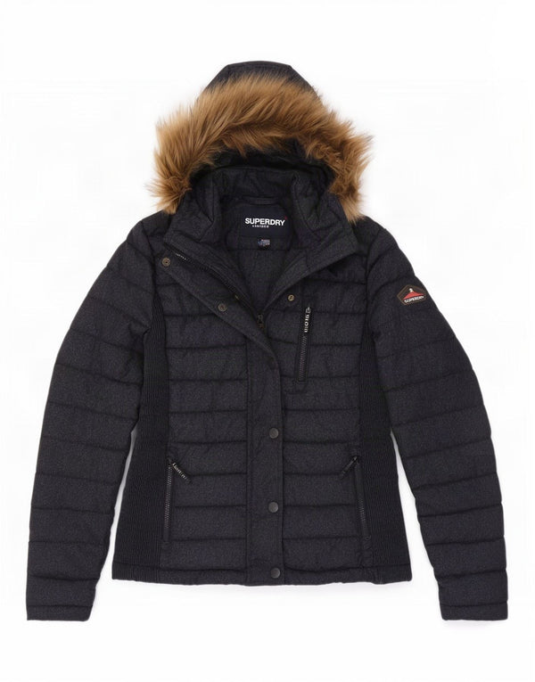 Женская утепленная куртка Superdry с капюшоном UK 18 XL Темно-синий нейлон с крапинками