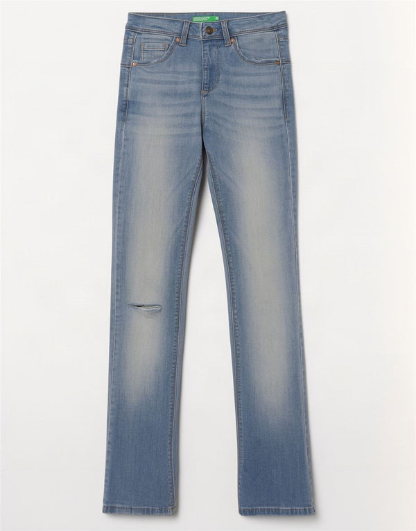 Женские потертые узкие джинсы Benetton Bootcut W26 L31 синие