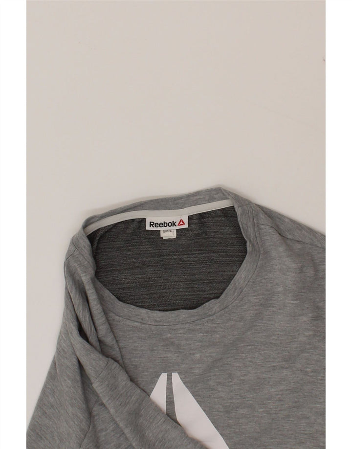 REEBOK Womens Graphic Top Long Sleeve UK 16 Large Grey Vintage Reebok and Second-Hand Reebok from Messina Hembry 