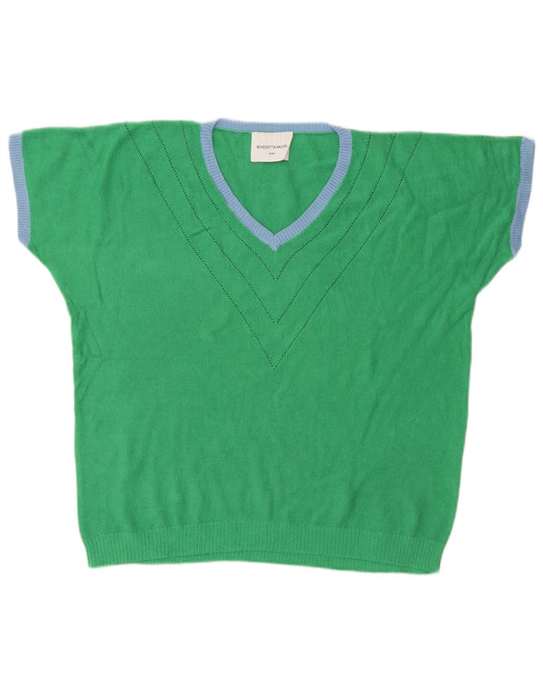 Винтажный женский свитер Roma с короткими рукавами и v-образным вырезом, Великобритания, 14, большой зеленый цвет