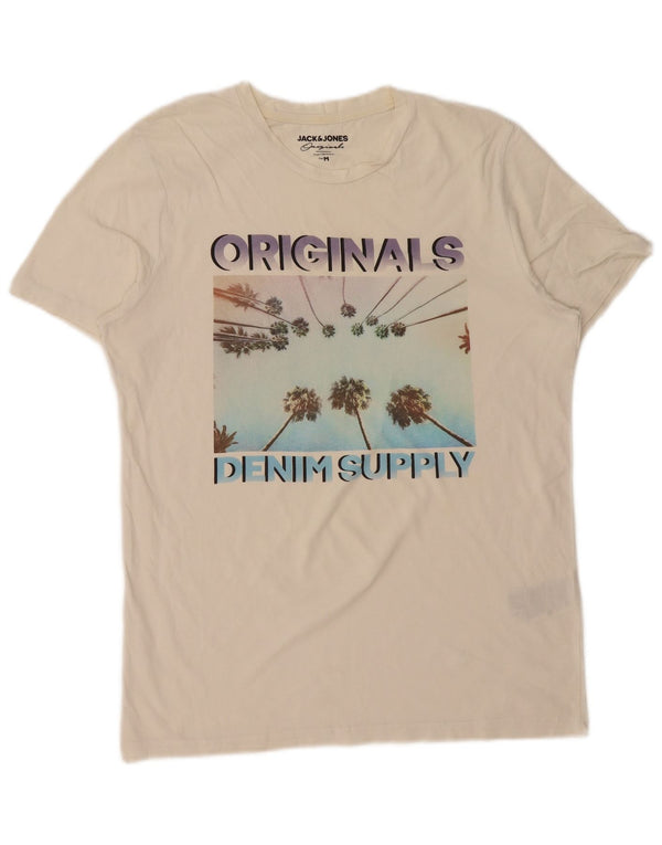 Мужская футболка с рисунком JACK & JONES Originals, топ среднего размера, белый хлопок, хлопок