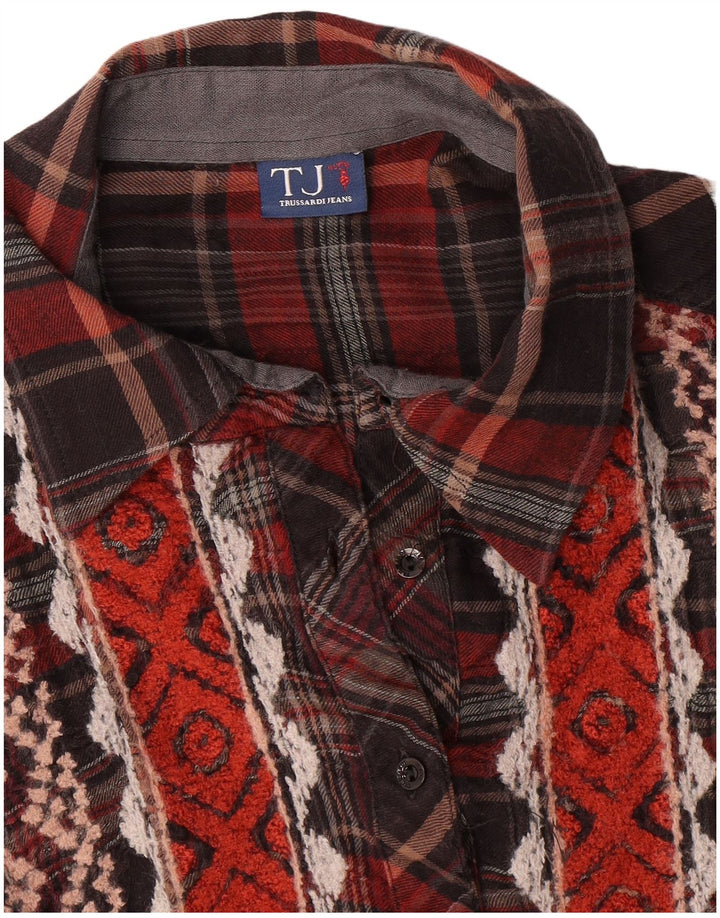 Женская удлиненная рубашка Trussardi UK 14, средний бордовый цвет в клетку