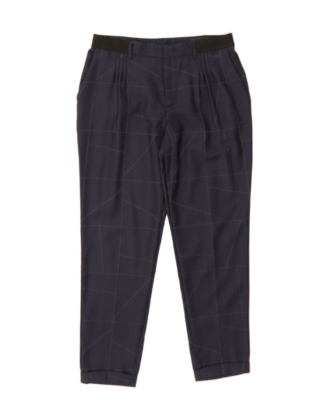 TRUSSARDI Womens Suit Trousers IT 44 Medium W34 L27 Navy Blue Geometric Vintage Trussardi and Second-Hand Trussardi from Messina Hembry 
