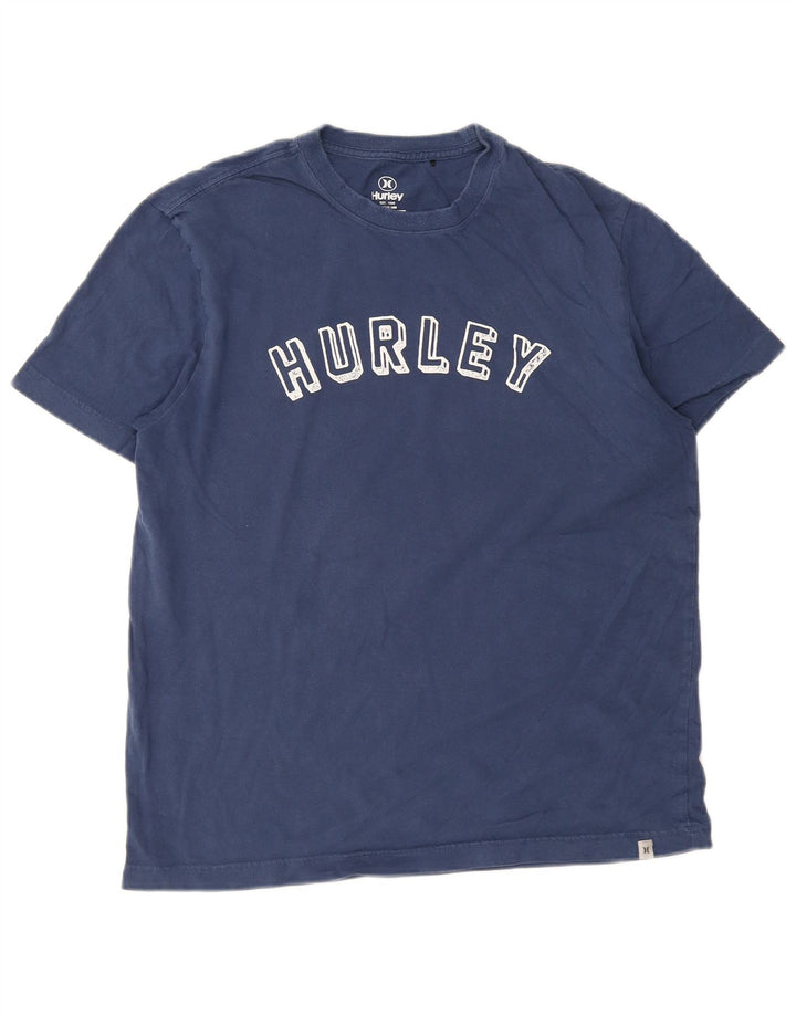 Мужская футболка с рисунком Hurley, топ среднего размера, темно-синий, хлопок