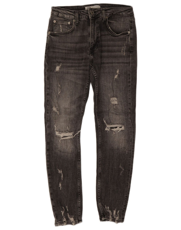 Мужские потертые джинсы скинни Zara EU 38, маленькие W30 L27, серый хлопок