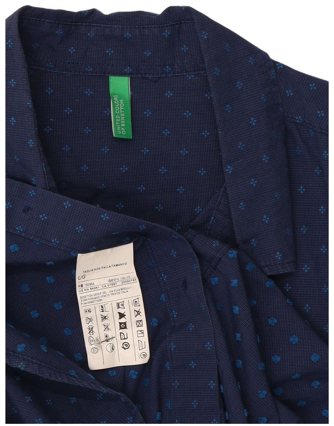 Мужская рубашка Benetton, большая темно-синяя пятнистая хлопковая рубашка