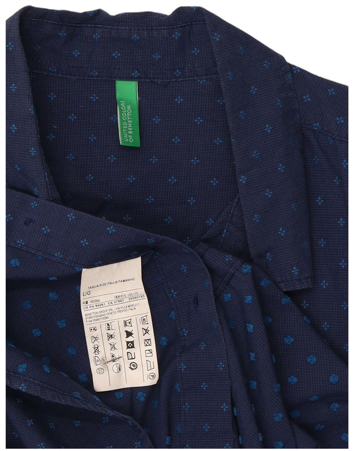 Мужская рубашка Benetton, большая темно-синяя пятнистая хлопковая рубашка