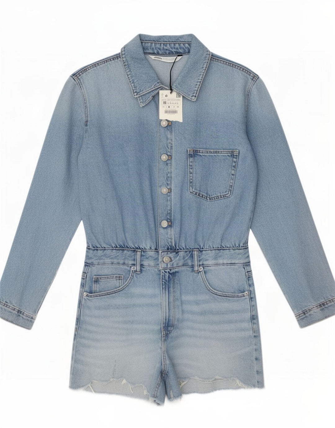 Женский джинсовый комбинезон Zara UK 12, хлопок среднего синего цвета