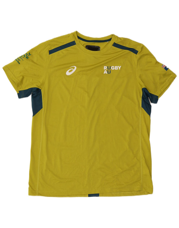 Мужская футболка с рисунком Asics Top 2XL Желтый полиэстер с цветными блоками